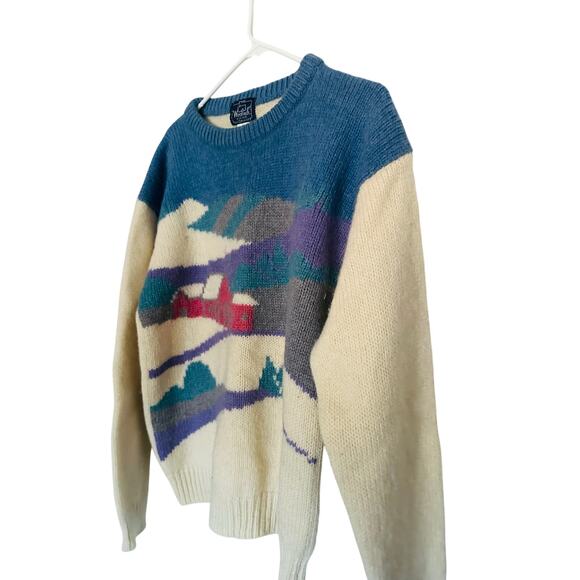Vintage WOOLRICH Winter Nature Ski Town Print Womens Sweater 90s Size Large - Picture 3 of 10